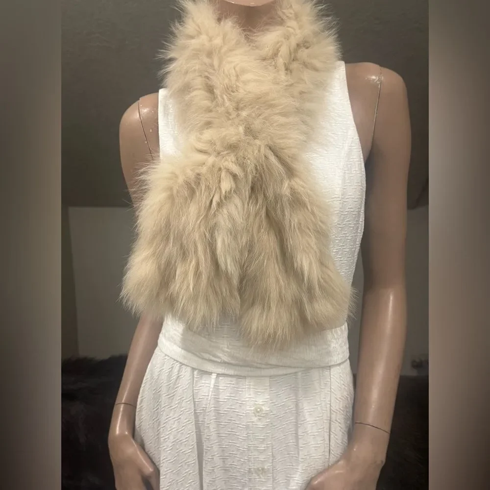 Real Fox Fur Scarf, Soft & Cozy Knitted Fox Fur Scarf, Beige Fox fur Collar
